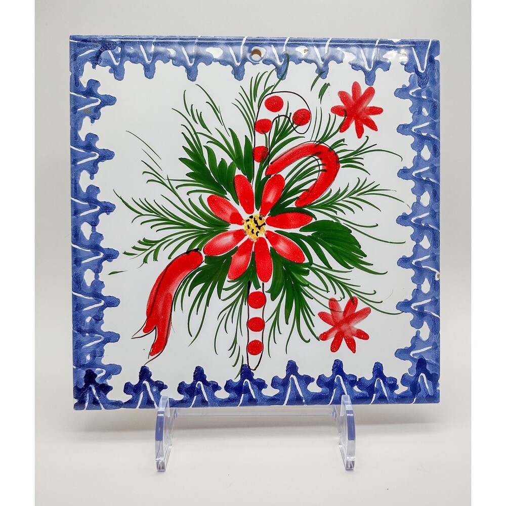 Vintage Hand-Painted Italian Christmas Tile Trivet - Supporto Per Bicottura